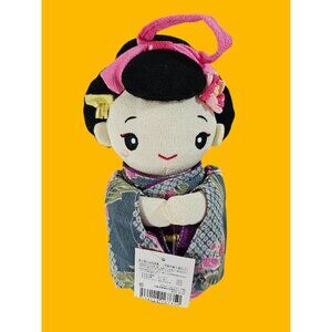 Green Japanese Maiko Series Plush Stuffed Doll 10" Purple Bow Pink Flowers